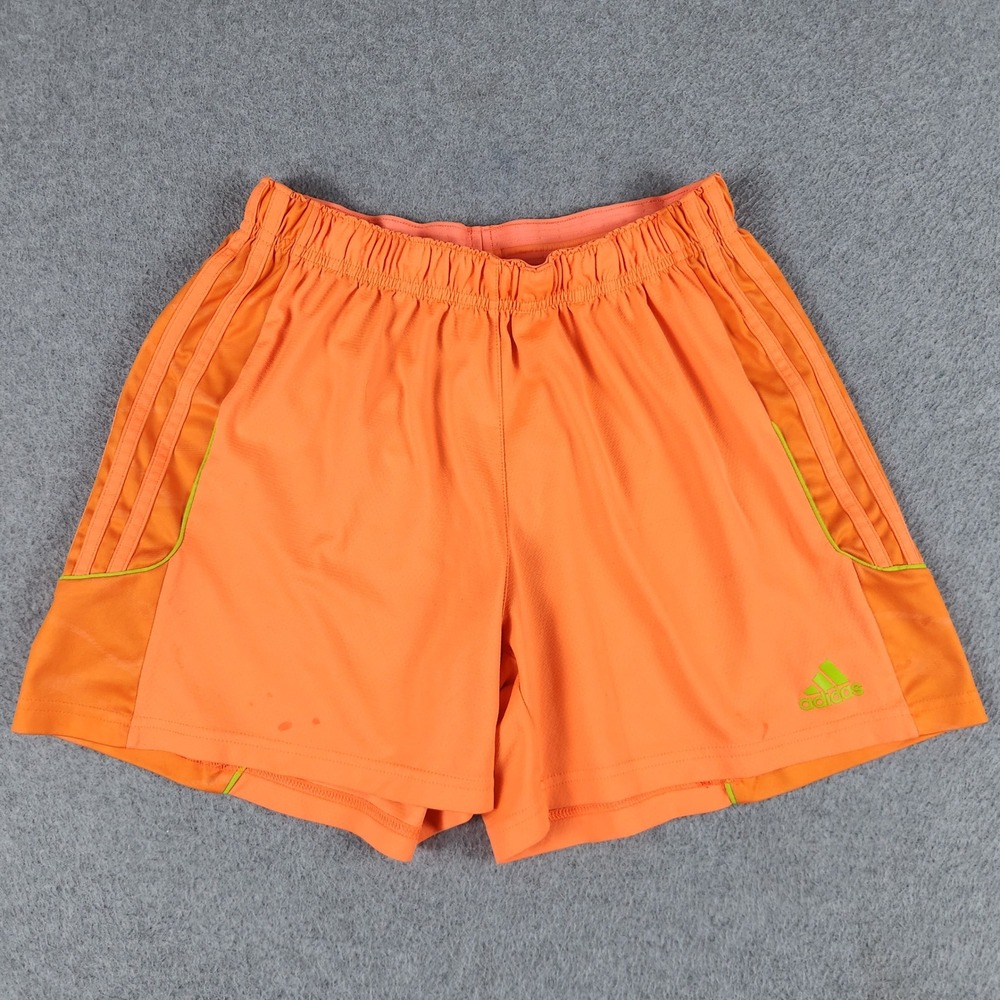 Adidas Running Shorts Womens Medium Orange 3 Stripes Athletic Fit Elastic Waist